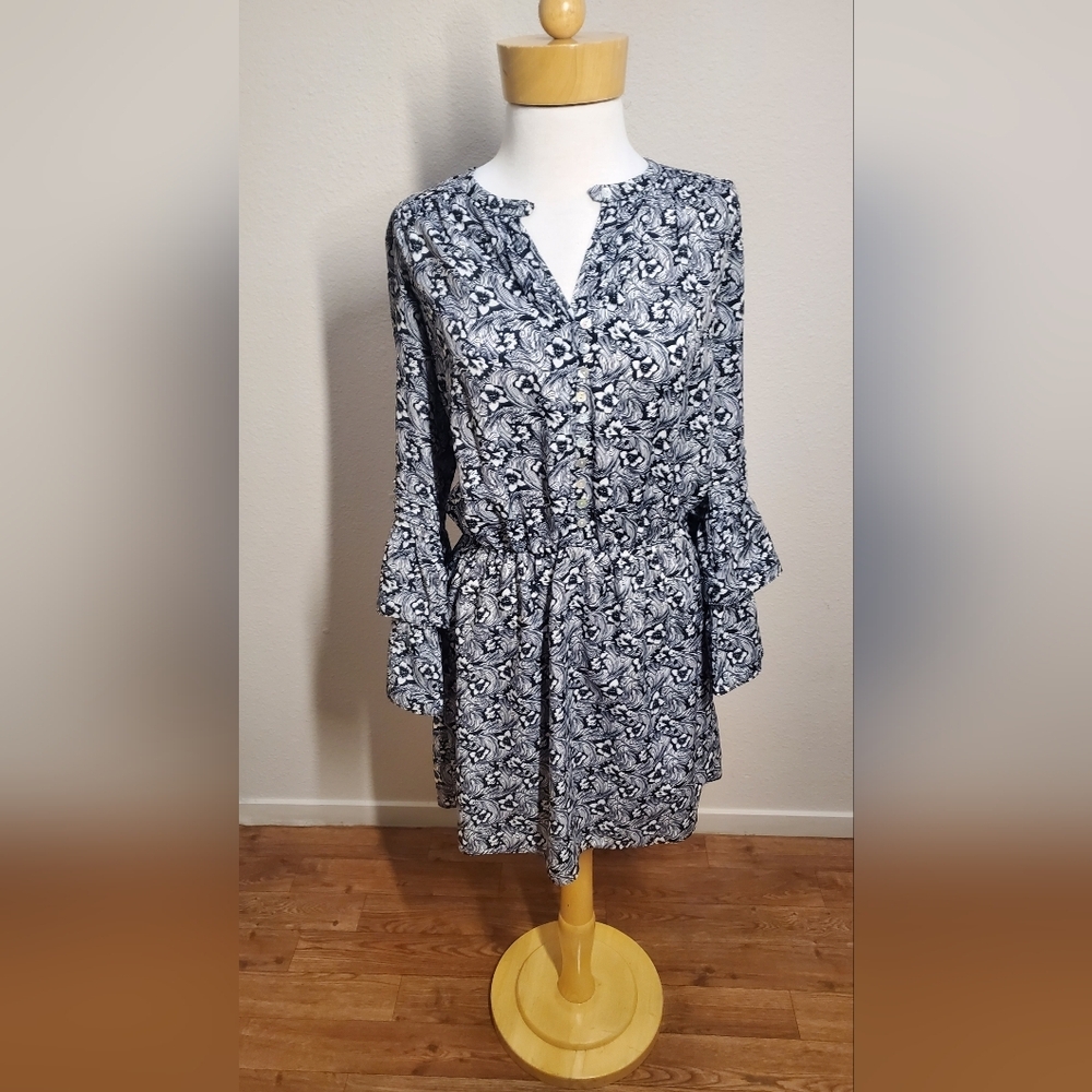 Gianni Bini Black And White Florat Print Patterned Mini Dress